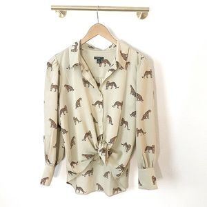 EUC Ann Taylor Leopard Print Puff Shoulder Blouse